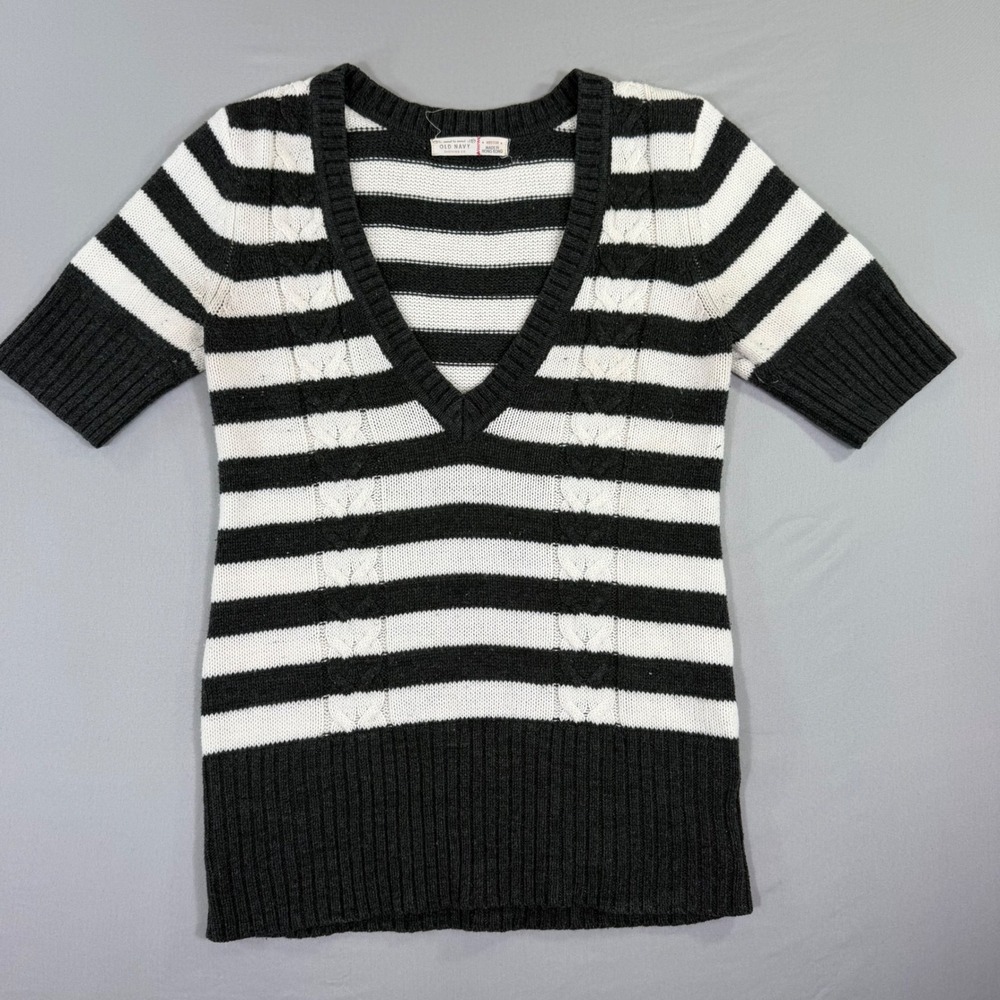 Vintage Old Navy Sweater Womens Medium Y2K Rory Gilmore Striped Cable Knit Prep
